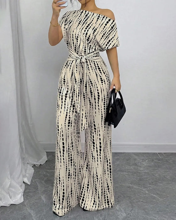 Jumpsuit Jedno Ramię Krawat Szeroka Noga