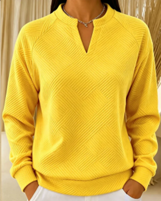 Bluza Dekolt W Serek W Paski Raglan Jednokolorowy