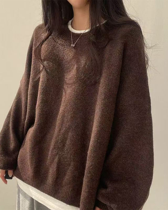 Sweter Okrągły Dekolt Bok Rozcięcie