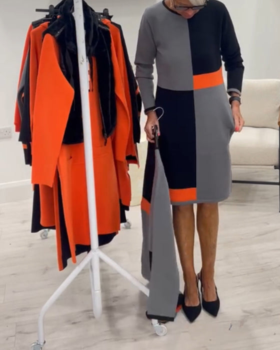 Elegancka sukienka w kolorze dopasowanym do figury z okrągłym dekoltem