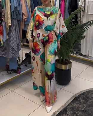 Zestaw z rękawami 3/4 na jedno ramię z motywem lotosu