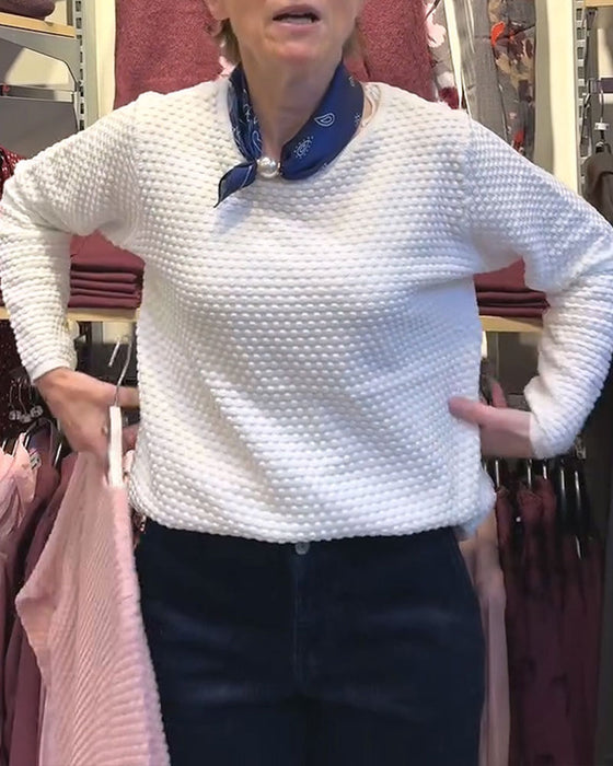 Bluza Okrągły Dekolt Pullover Jednokolorowy