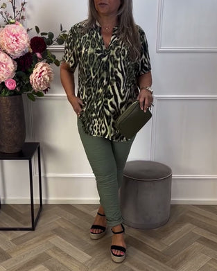 Bluzka Modna Wzór Lampart Krótki Rękaw