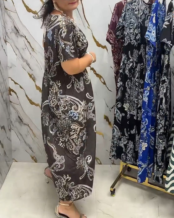 Sukienka V Dekolt Kwiatowy Dopasowana Maxi