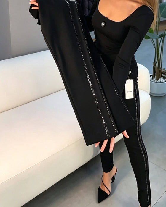 Spodnie Ołówkowe Delikatny Połysk Slim Fit Stretch