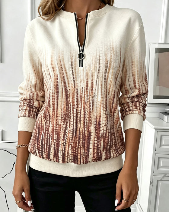 Bluza Gradient Okrągły Dekolt Zamek Błyskawiczny Długi Rękaw