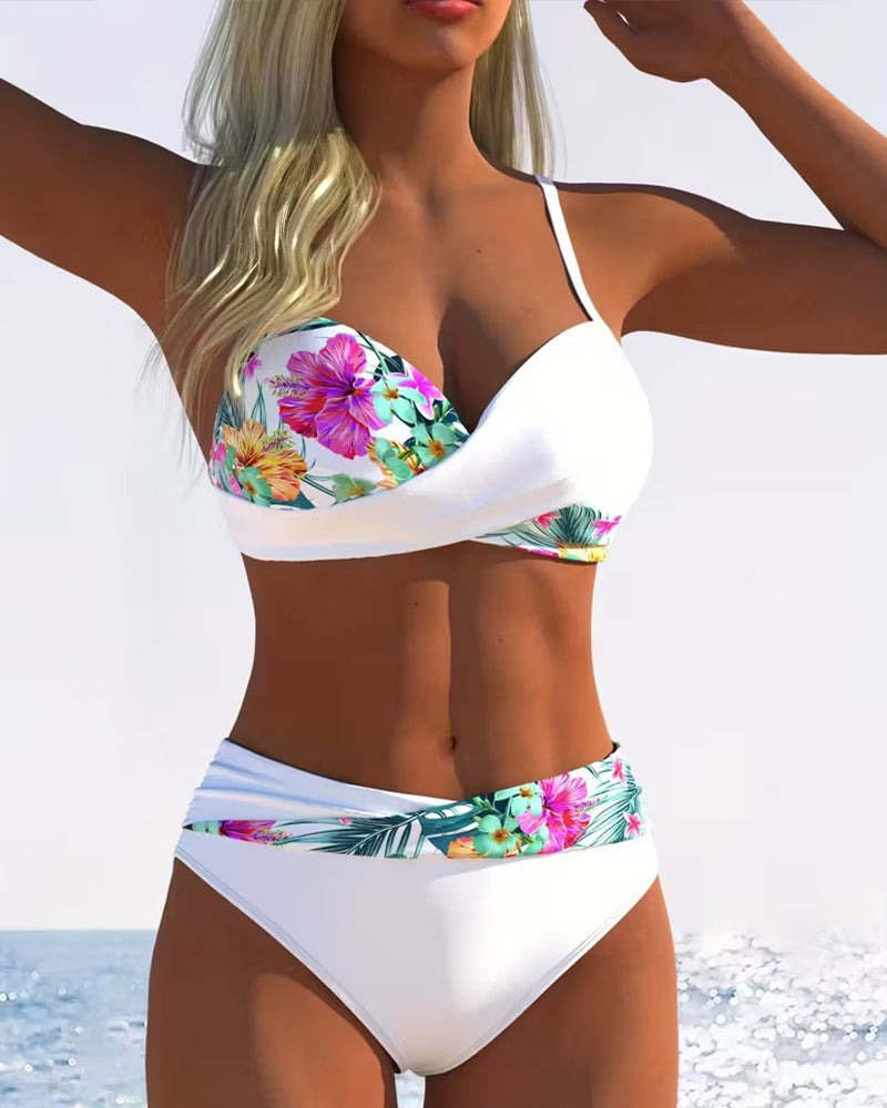 Bikini Bralette Styl Kontrastowy Nadruk