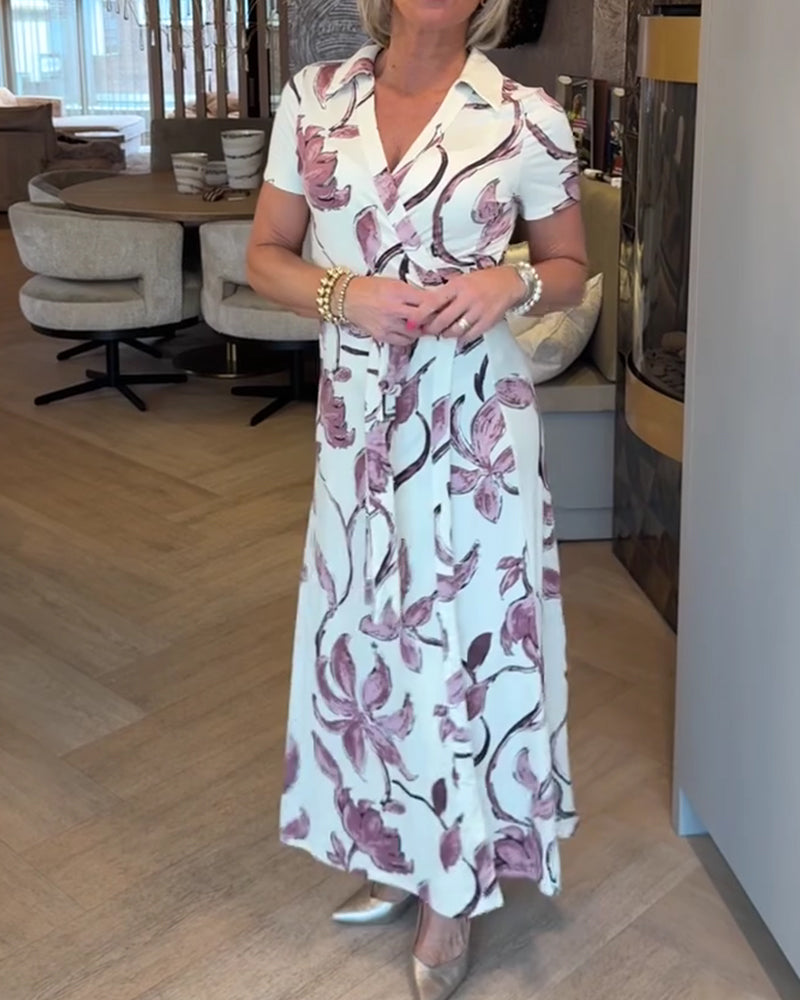 Sukienka Kwiatowy Nadruk Z Dekoltem W Szyję