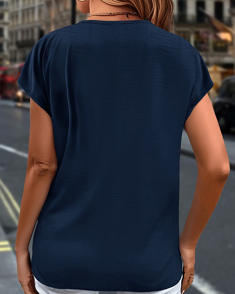 Bluzka Falbana Krótki Rękaw V Dekolt