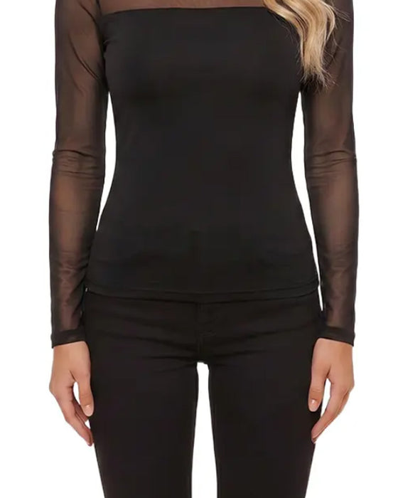 Top Mesh Dopasowany Długi Rękaw