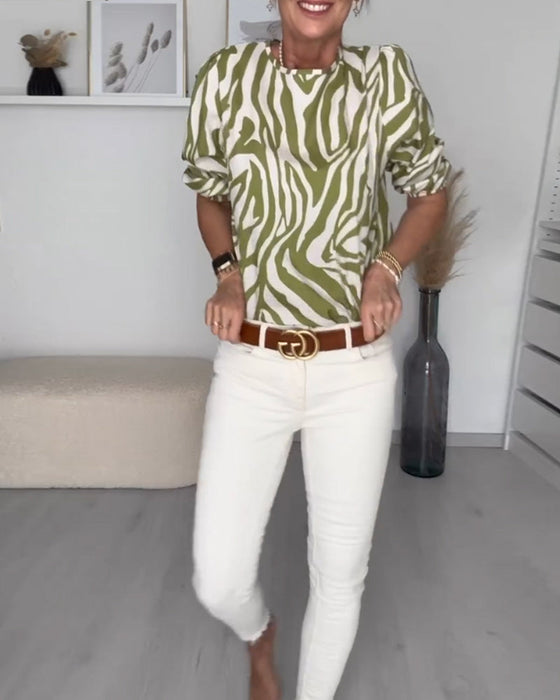 Bluzka z okrągłym dekoltem w zebry