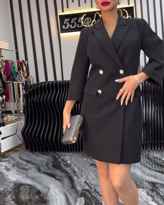 Sukienka Z Kołnierzem Krawat Podwójnie Zapięty Garnitur