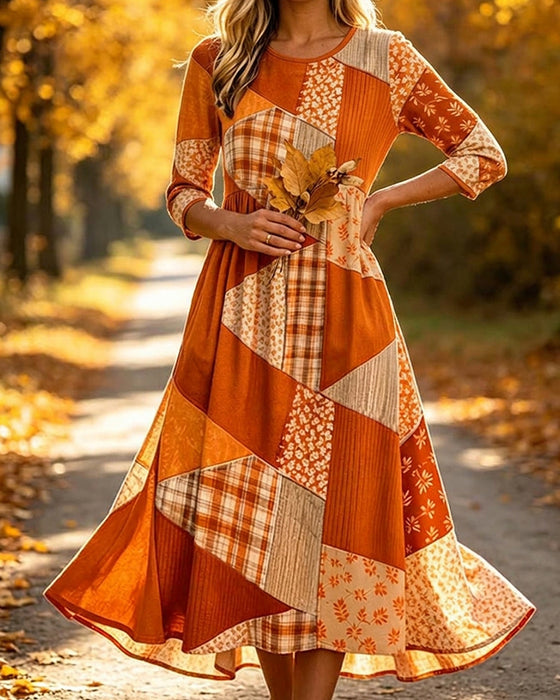 Sukienka Patchwork W Kratę Kwiatowa