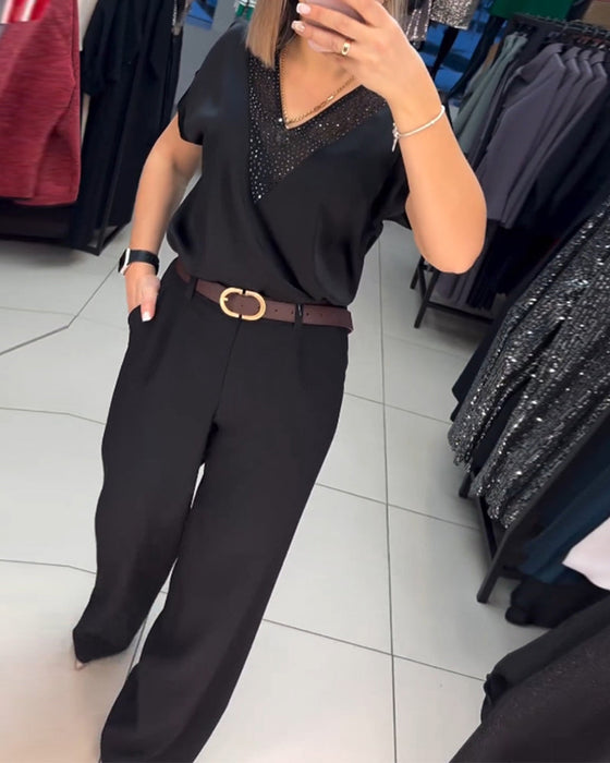 Bluzka z krótkim rękawem i dekoltem w kształcie litery V