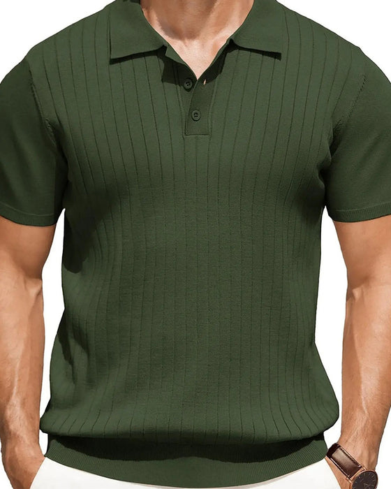 T-Shirt Żebrowany Dzianina Polo Kołnierz