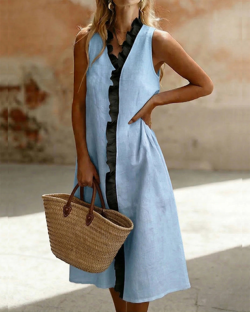 Sukienka Falbana Dół Bez Rękawów