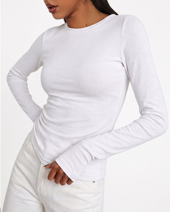 T-Shirt Okrągły Dekolt Slim Fit Długi Rękaw Jednolity