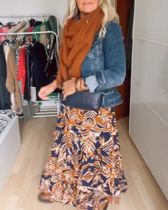 Luźny płaszcz dżinsowy z długim rękawem