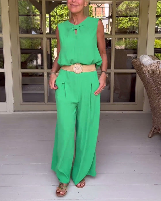 Jednokolorowy komplet bluzka i spodnie