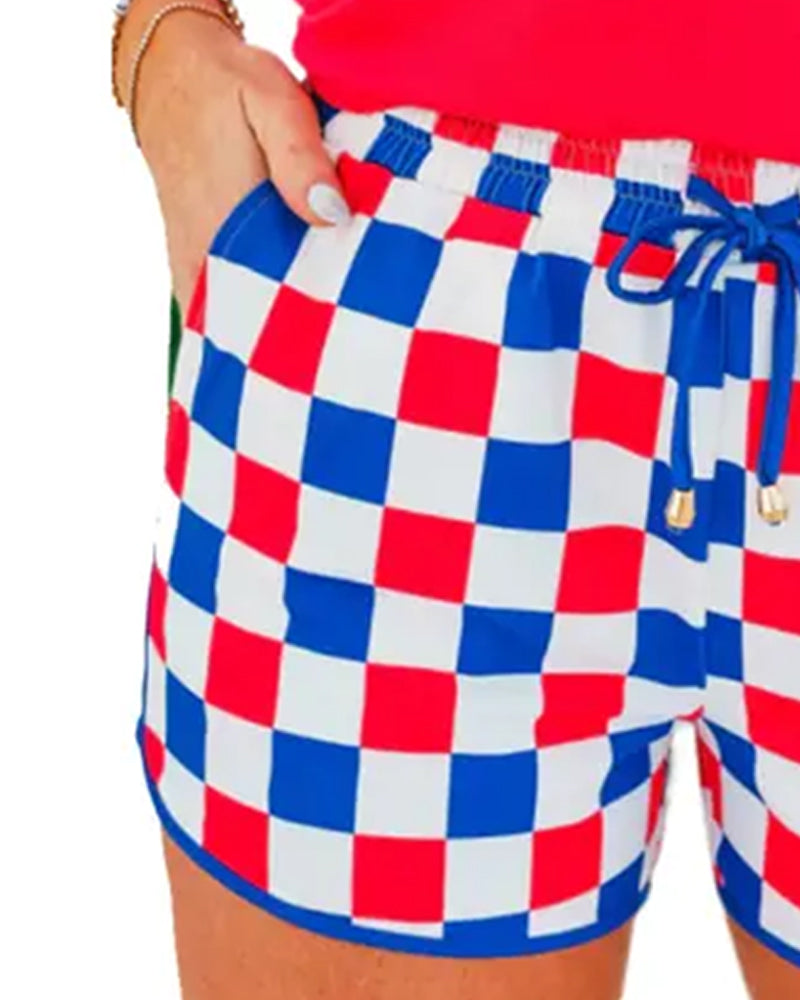 Szorty Szachownica Sznurek Casual