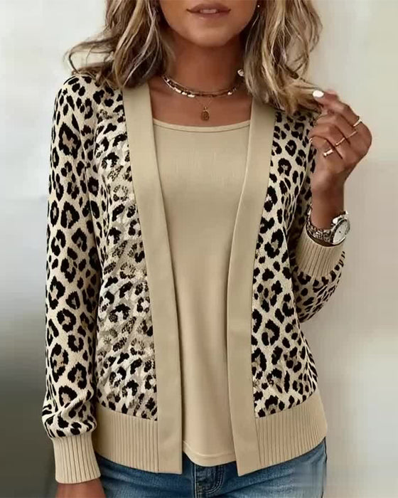 Top Z Faux Dwuczęściowym Wyglądem I Leopardzim Printem