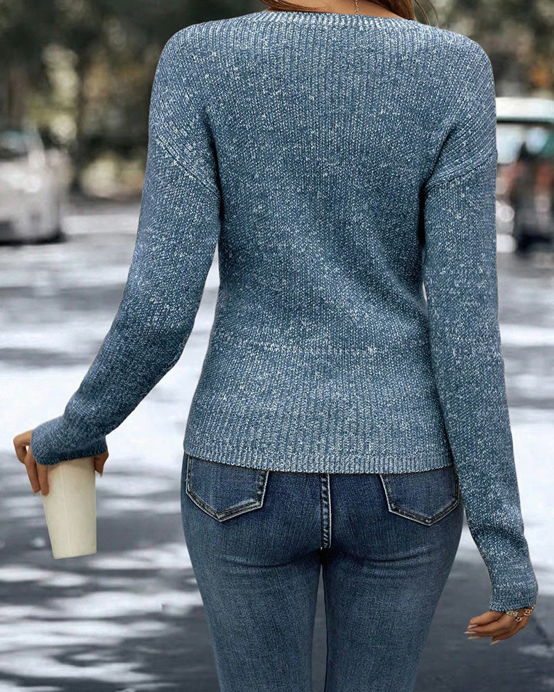 Sweter Elegancki Dekolt V Marszczony