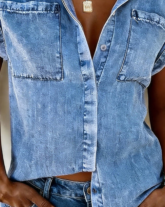 Koszula Denim Kieszeń Klapa