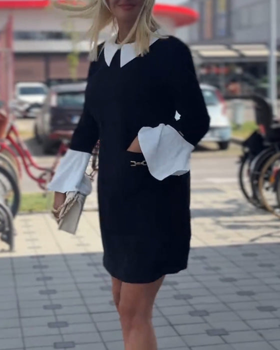 Elegancka kontrastująca sukienka z rękawami dzwonkowymi