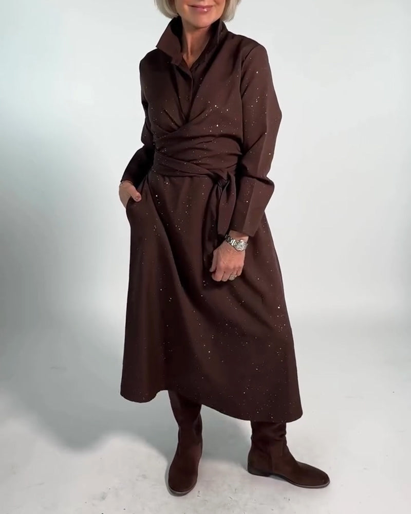 Stylowa Migocząca Sukienka Z Modelowaniem Talii