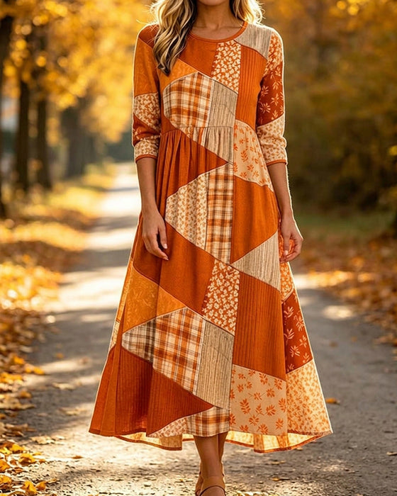 Sukienka Patchwork W Kratę Kwiatowa