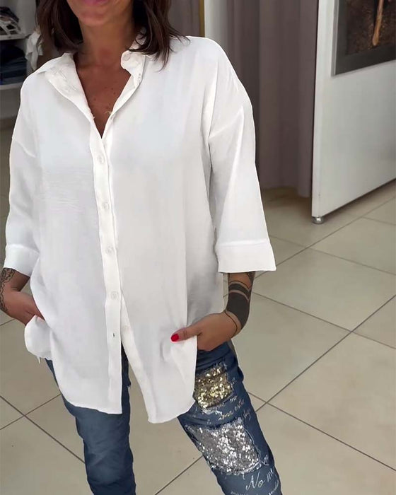 Koszula z guzikami w jednolitym kolorze zapinana na guziki