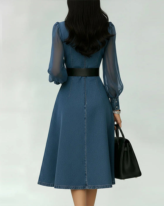 Sukienka Z Siateczkowym I Dżinsowym Patchworkiem