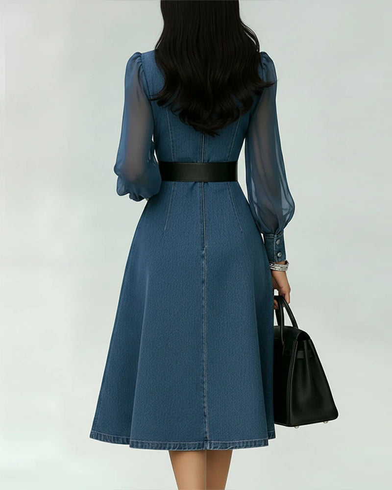 Sukienka Z Siateczkowym I Dżinsowym Patchworkiem