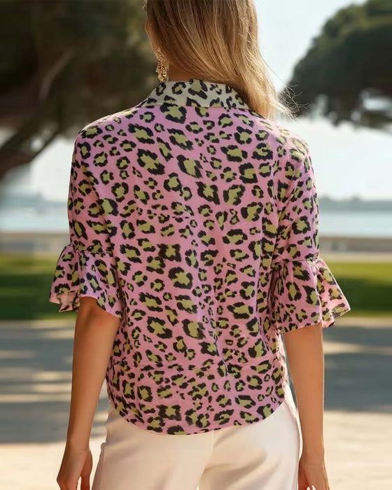 Bluzka Leopardzi Print Modna Klapa