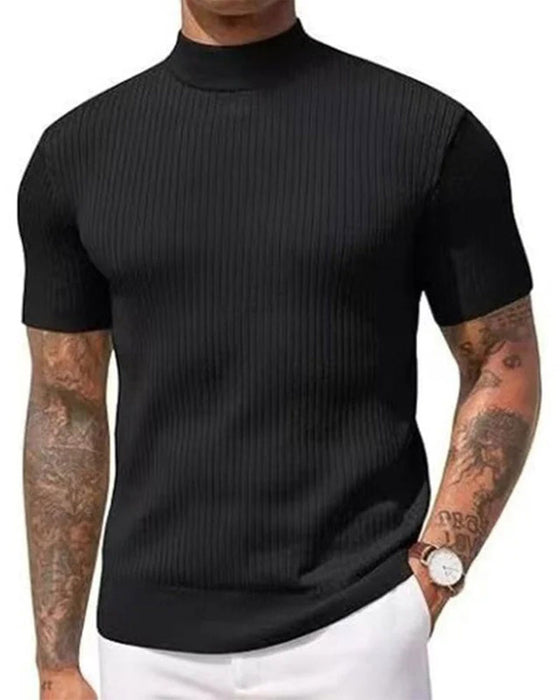 T-Shirt Mock Neck Męski Krótki Rękaw
