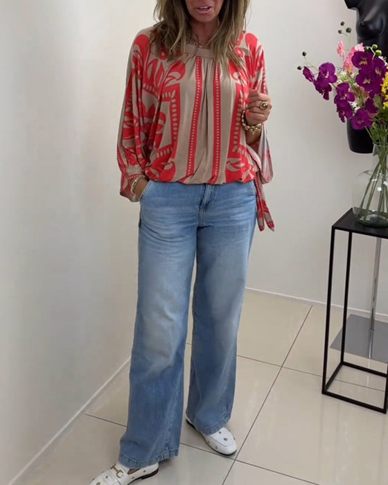 Bluzka z długim rękawem i okrągłym dekoltem z nadrukiem