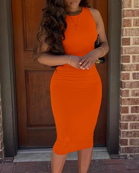 Sukienka Jednokolorowa Bez Rękawów Modna Bodycon