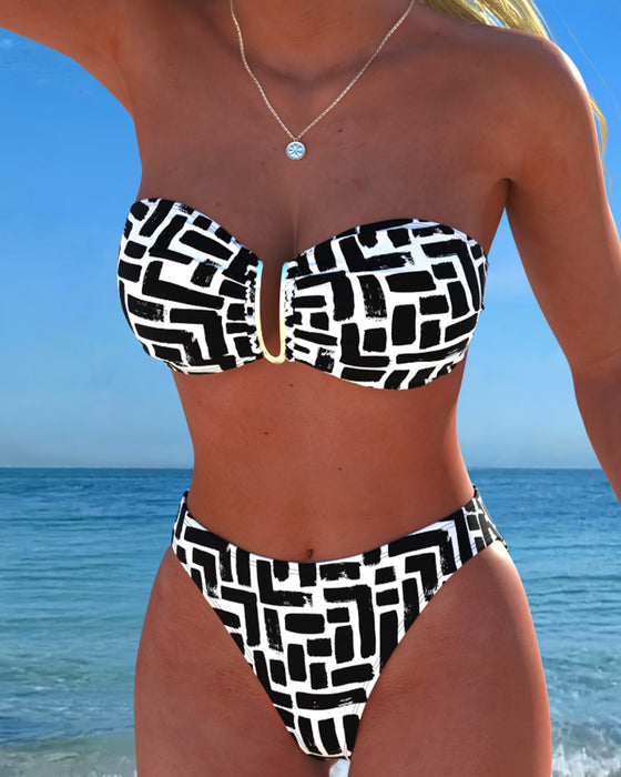 Bikini Bez Ramiączek Geometryczny Wzór Bandeau