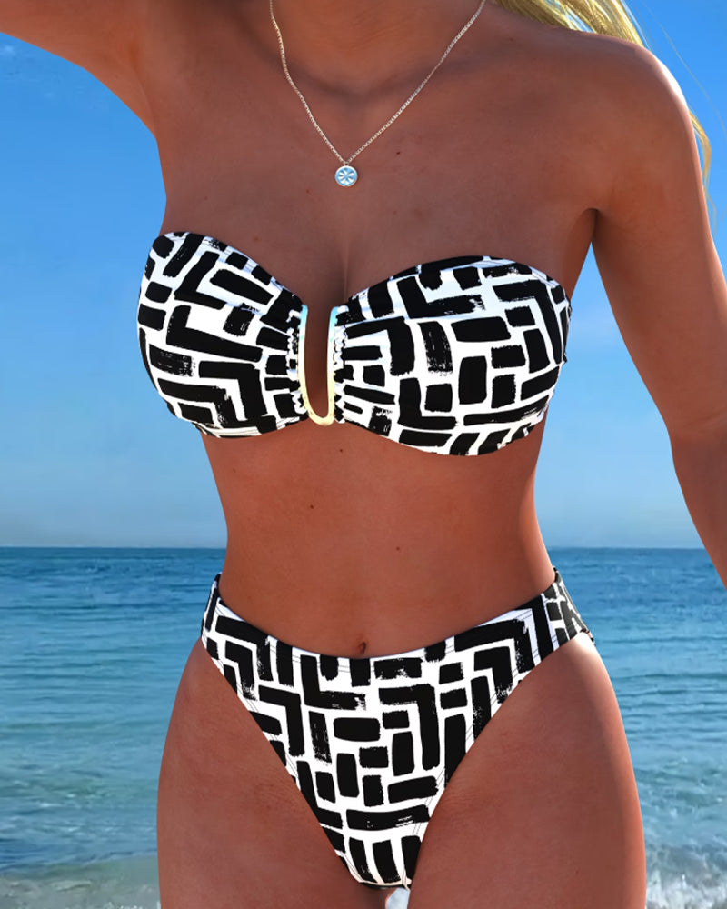 Bikini Bez Ramiączek Geometryczny Wzór Bandeau