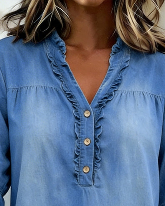 Sukienka Falbanka Dekolt W Denim