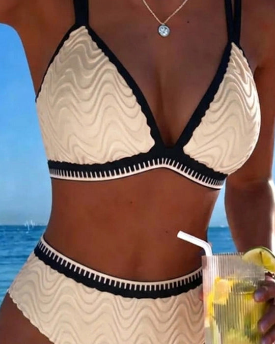 Bikini Blok Kolorów Podwójny Pasek Teksturowany