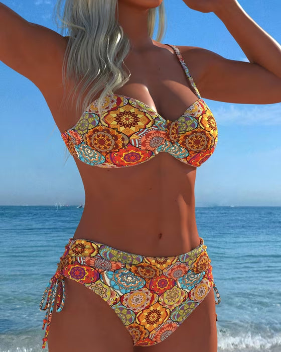 Bikini Sznurowany Kółko Nadruk