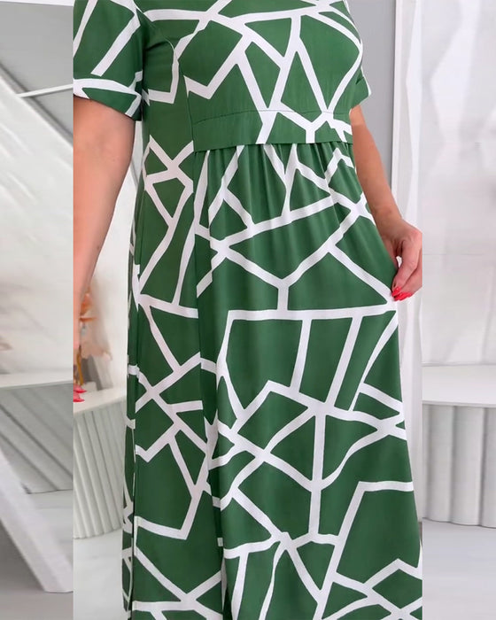 Sukienki Okrągły Dekolt Patchwork Casual Luźny