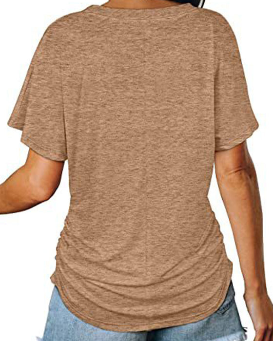 T-Shirt Plisowany Jednokolorowy Dekolt W Serek