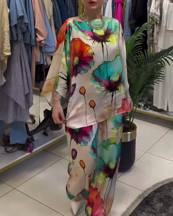 Zestaw z rękawami 3/4 na jedno ramię z motywem lotosu