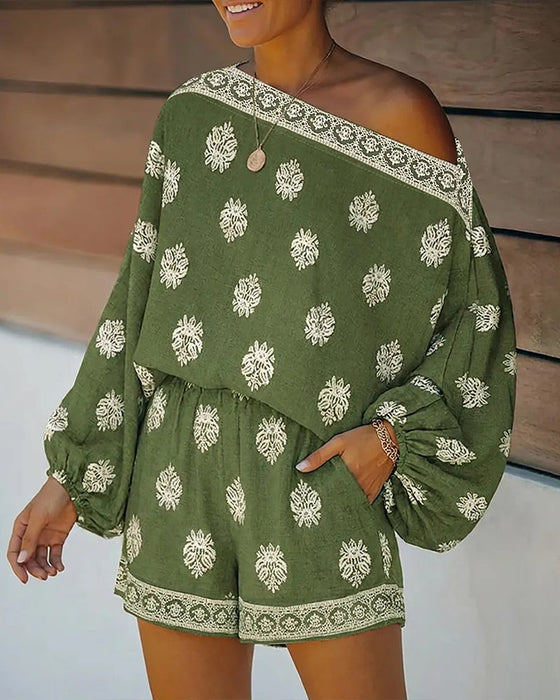 Zestaw Damski 2 Części Strój Boho Top I Szorty