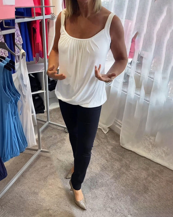 Plisowany solidny swobodny top bez rękawów