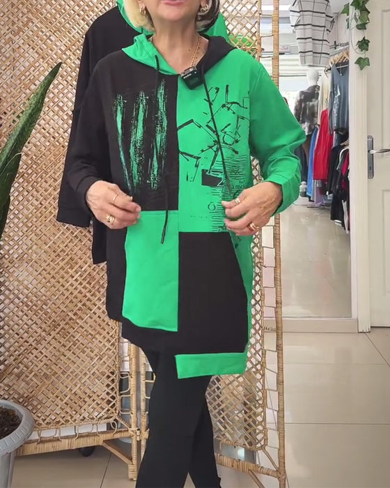 Bluza z kapturem, casual, z nadrukiem w bloki kolorów
