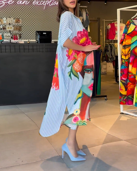 Bluzka z guzikamii rozcięciem w pionowe paski