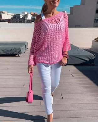 Bluzka z wycięciami w jednolitym kolorze